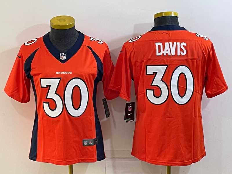 Women%27s Denver Broncos #30 Terrell Davis Orange 2022 Vapor Untouchable Stitched NFL Nike Limited Jersey